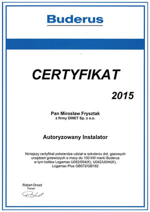 certyfikat mirosław frysztak dinet polska buderus